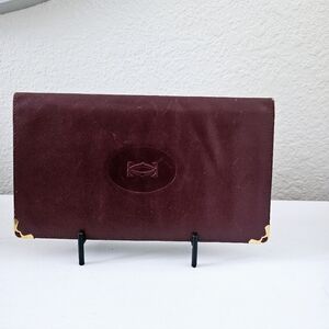 ♥️GUC Authentic Cartier Bi -fold Mastrin Bordeaux Gold Leather Long Wall…